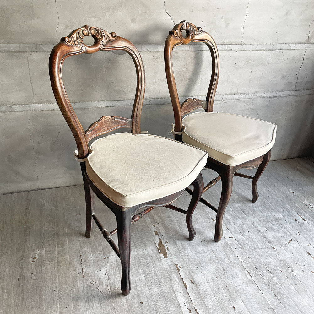 【学芸大学店】オールドメゾン Old Maison ヨーロピアン調 バルーンバックチェア ラタンシート＋クッション ダイニングチェア クラシカルデザイン 2脚 買取させていただきました。