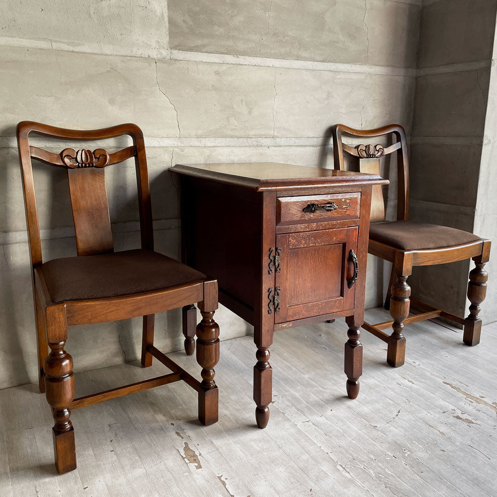 【学芸大学店】ジャパンビンテージ Japan vintage オーク材 サイドキャビネット デスクキャビネット ボールレッグ 花台 飾り台 ♪ 買取させていただきました。