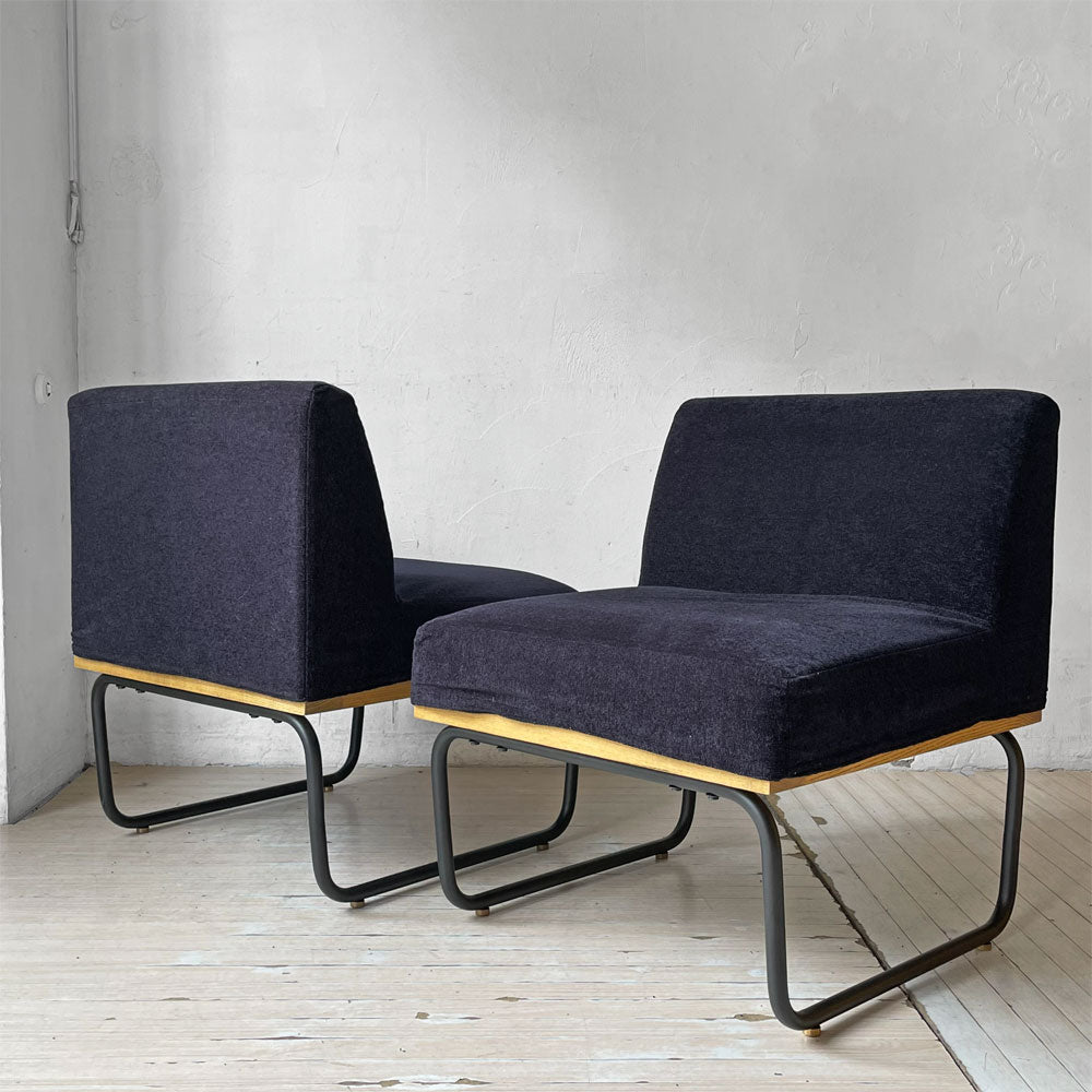 【下北沢店】リセノ Re:CENO ワイリー WIRY 1人掛けソファ ダイニングチェア クリンプ生地 ネイビー カバーリング スチール脚 シンプルモダン 定価￥84,800- 二脚 買取させていただきました。