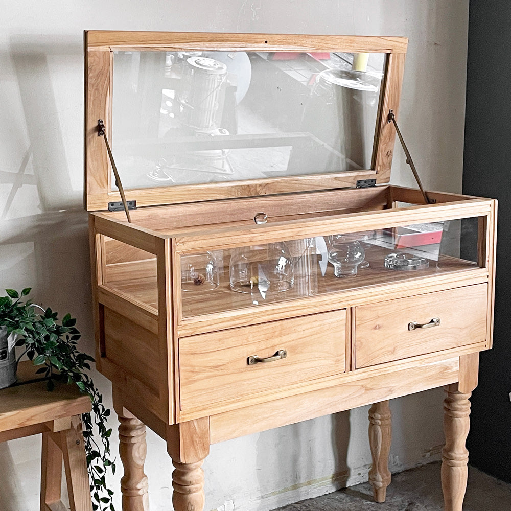 バリューインテリアストア value interior store チーク無垢材 コレクションケースNU ガラスショーケース ハンドメイド～素材を生かす。コレクションケース～