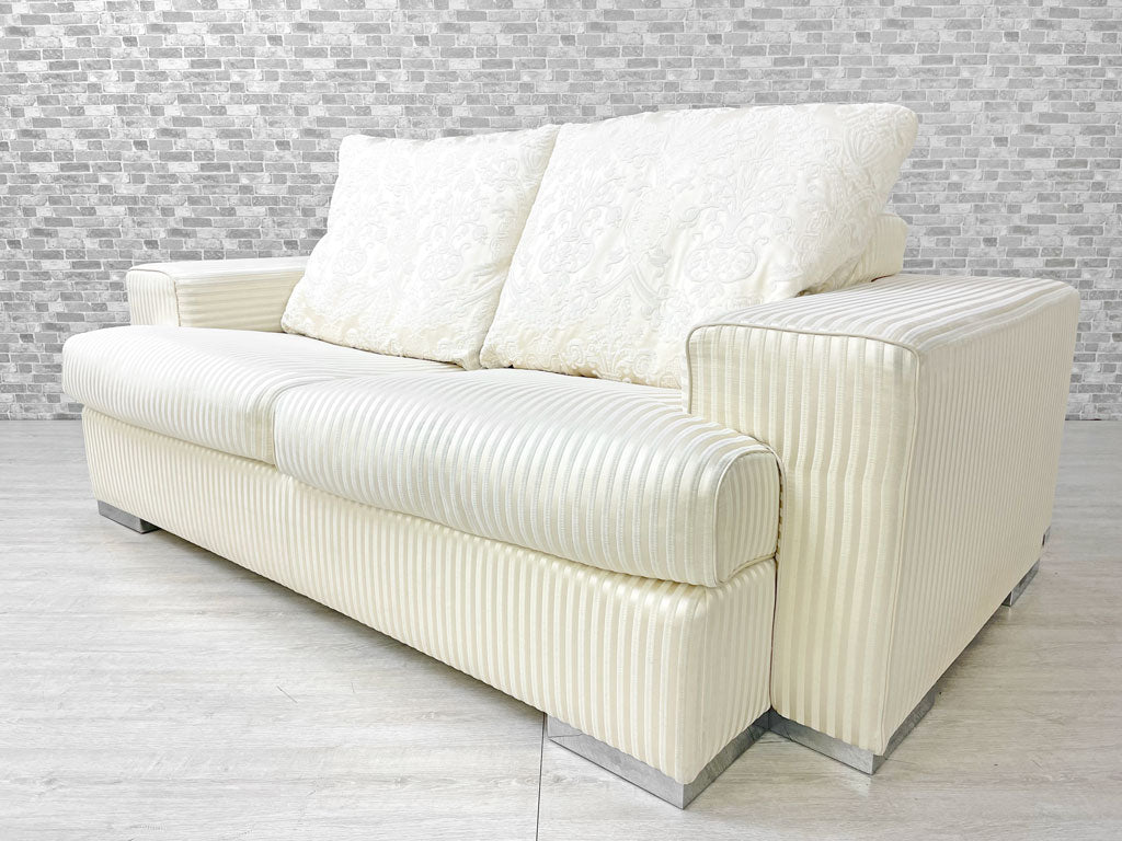 フェンディカーサ FENDI CASA ドミノ Domino 2人掛けソファ フェザークッション W203cm ストライプ ファブリック 高級家具 イタリアモダン 中古品 買い取りしました。