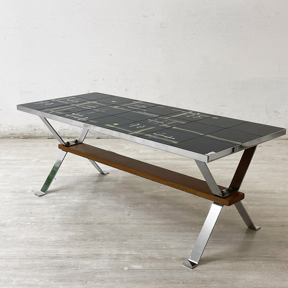 【祖師ヶ谷大蔵店】ベルギービンテージ ブラックタイルトップxシルバースチールフレーム コーヒーテーブル ミッドセンチュリー ロイズアンティークス購入品 買取させていただきました。