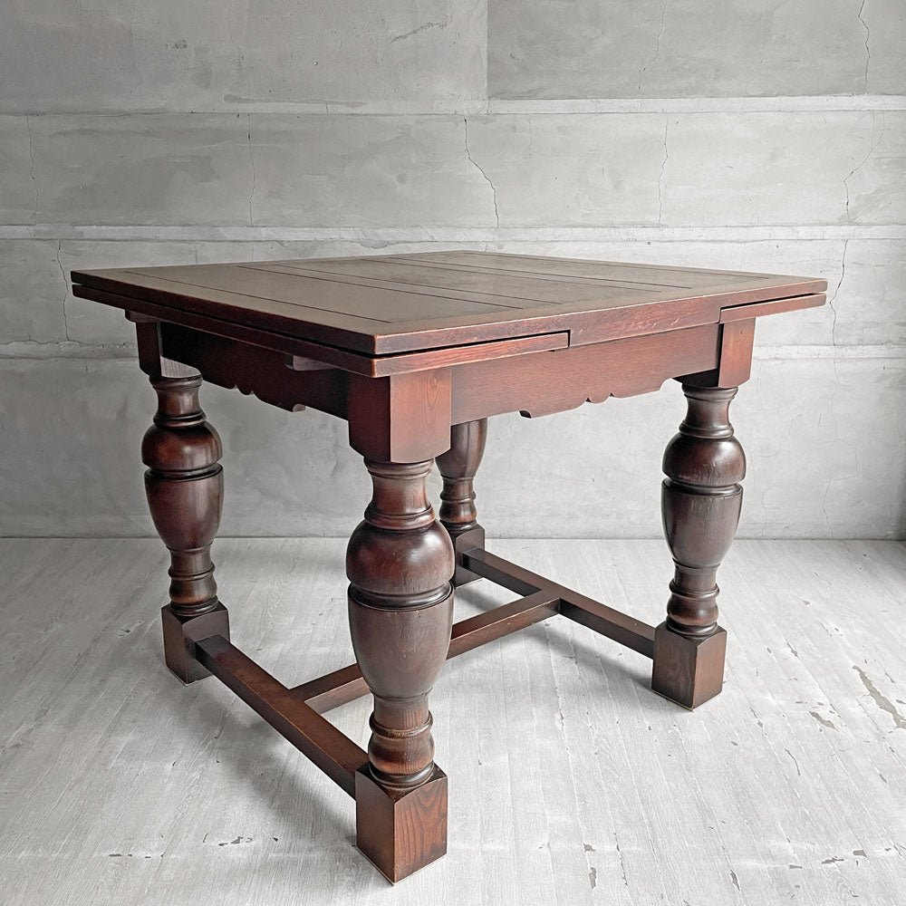 【学芸大学店】UKアンティーク ドローリーフテーブル ダイニングテーブル オーク無垢材 バルボスレッグ 4本脚 伸長式 英国家具 ビンテージ 買取させていただきました。