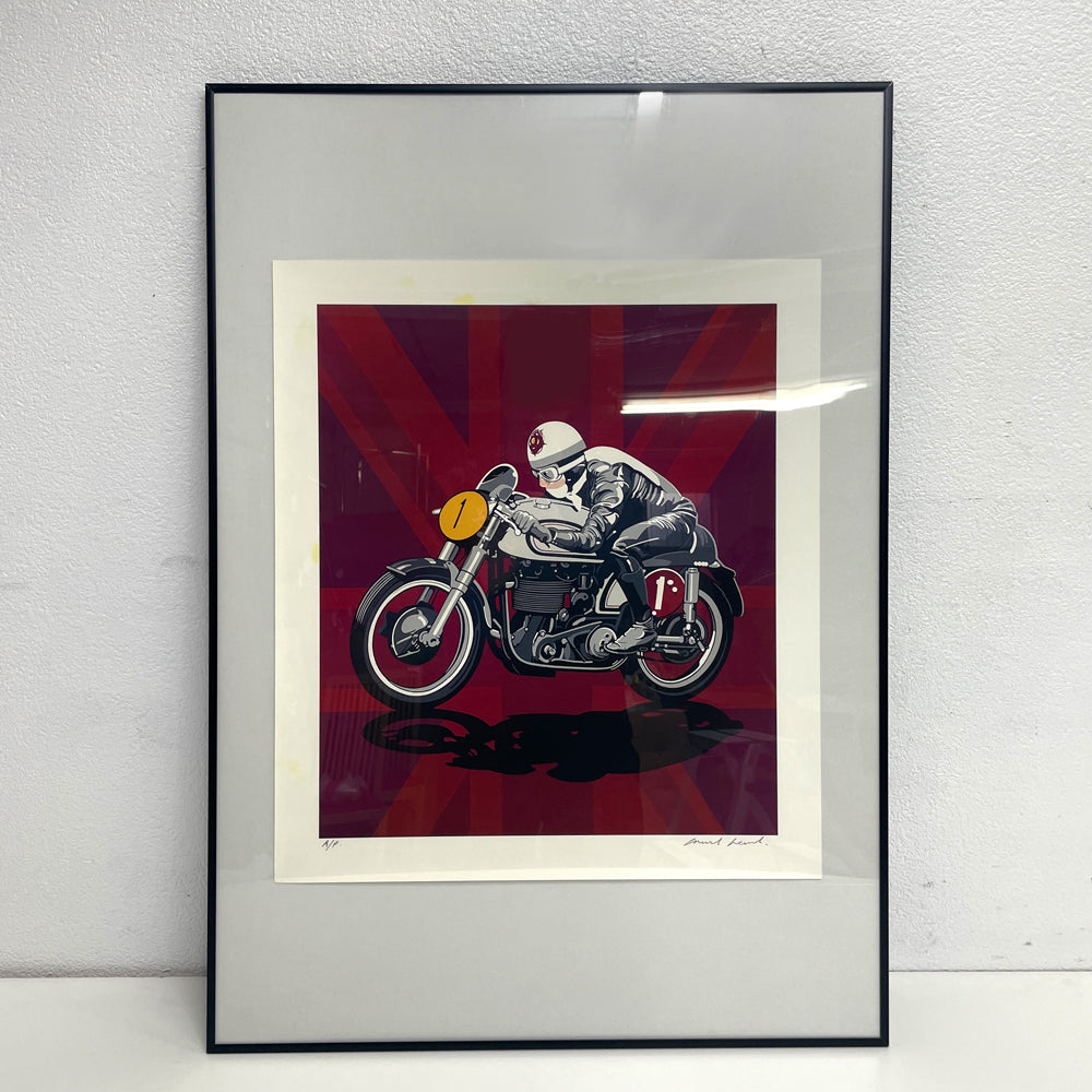 【祖師ヶ谷大蔵店】コンラッドリーチ CONRAD LEACH ノートン NORTON DUKE シルクスクリーン アートフレーム ポスター モーターサイクルレース バイク ポップアート 希少 48.3×54.7cm(スクリーンサイズ) 額装品 買取させていただきました。