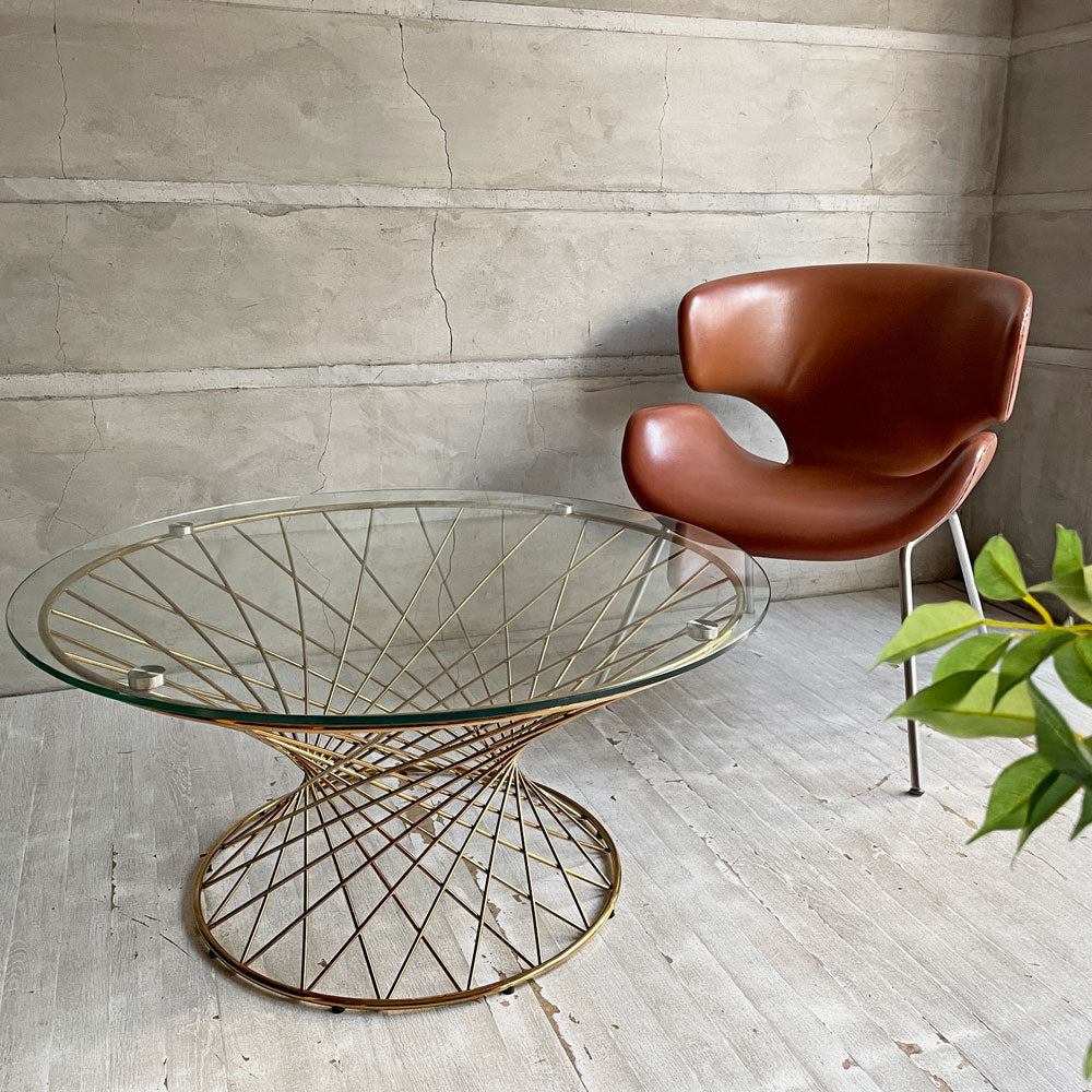 【学芸大学店】フランフラン Francfranc マーリア コーヒーテーブル ローテーブル ラウンド ガラス天板 クリア×ゴールド Φ80cm 定価￥55,800- 買取させていただきました。