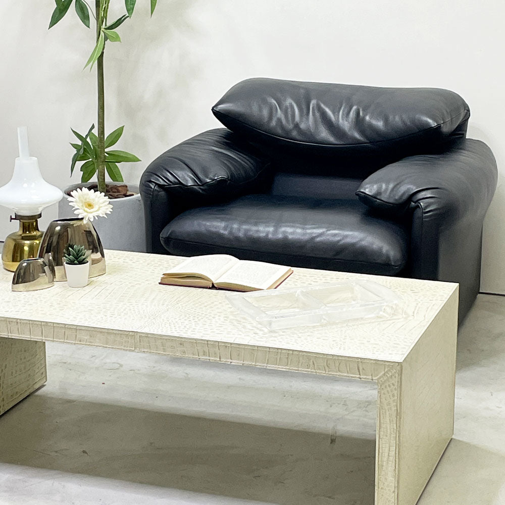 フェンディカーサ FENDI CASA クロコ型押し 牛革 コーヒーテーブル ローテーブル W120cm コの字 高級家具 イタリアモダン ～その表面に宿るもの～