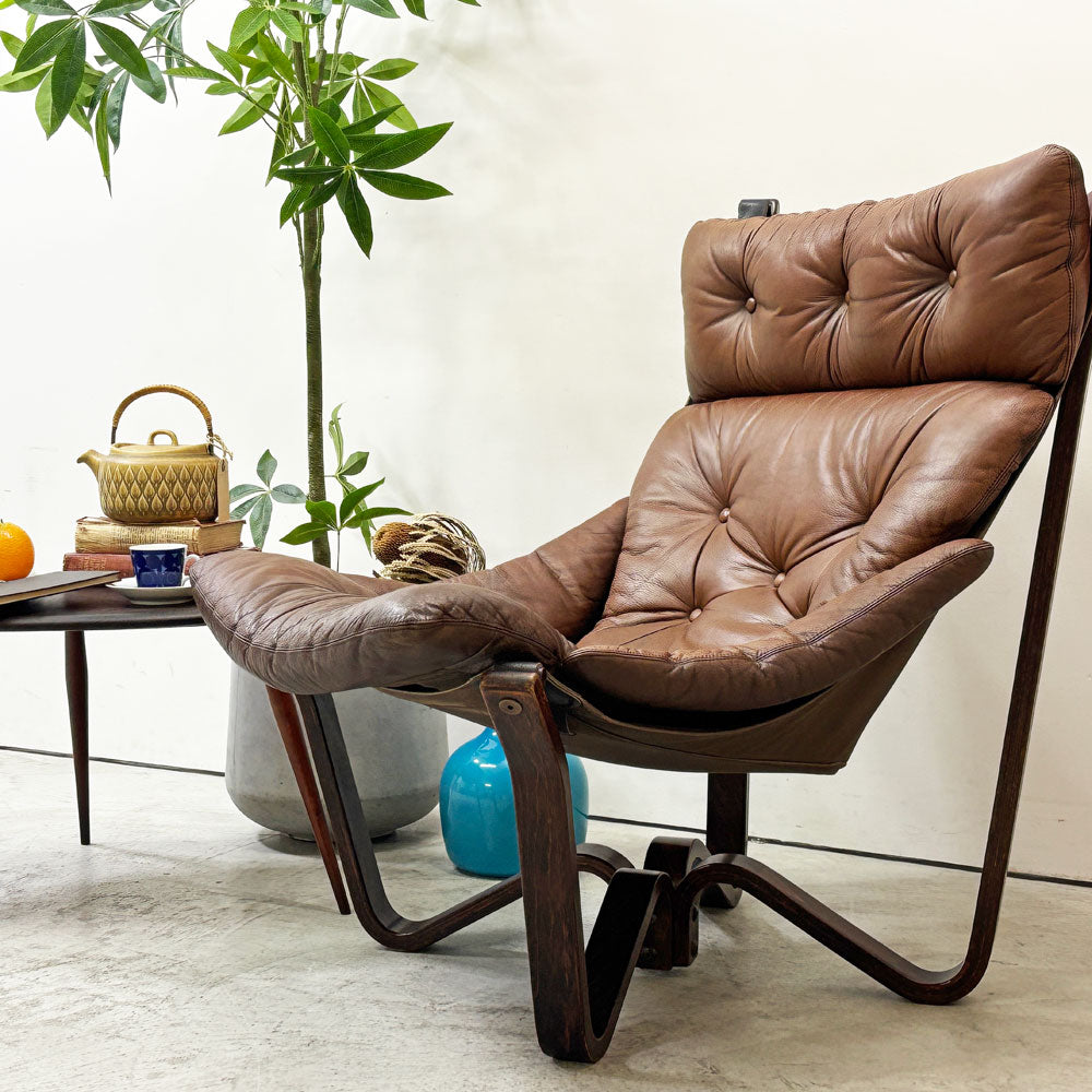 BRUNSTAD MOBELFABRIKK バイキングチェア Jim Myrstad ラウンジチェア 1Pソファ 北欧家具 本革 ビンテージ 北欧 ノルウェー ～深淵のアノニマス～