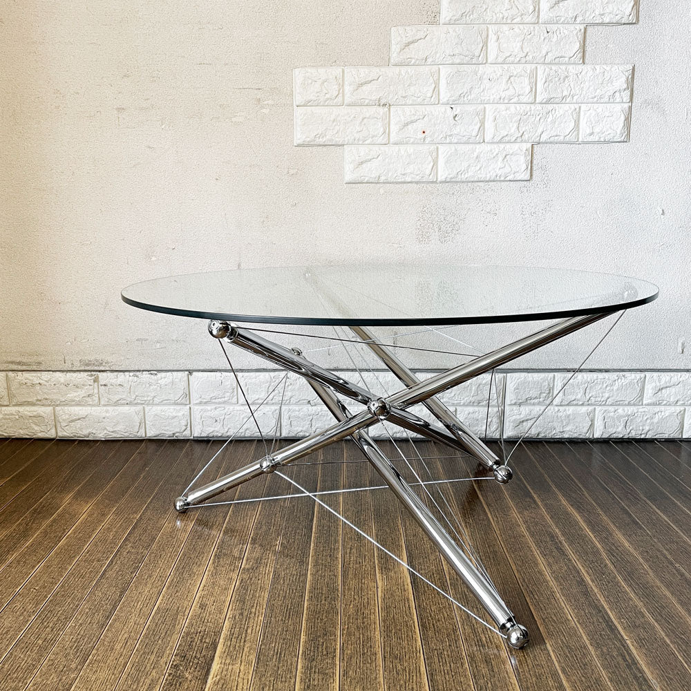 【経堂店】カッシーナ Cassina 713 Table ガラストップローテーブル センターテーブル ラウンド Φ80cm テオドール・ワッデル Theodore Waddell 廃番 ガラス交換品 買取させていただきました。