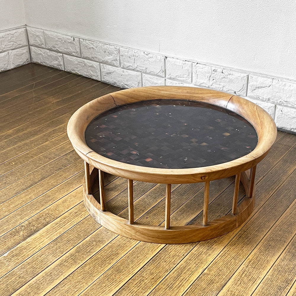 【経堂店】クラフトファニチャー Craft furniture 陶磁器天板 ローテーブル 花台 ラウンド モザイクトップ 買取させていただきました。