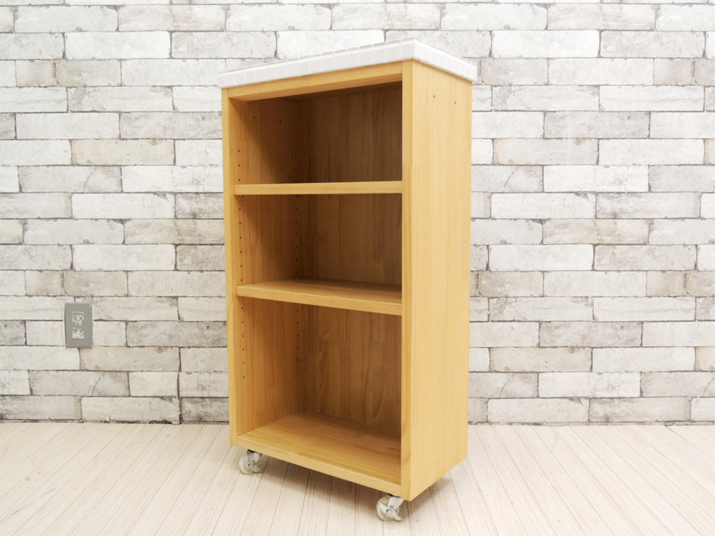 モモナチュラル Momo natural モザイク MOSAIC タイルトップ スリム キッチンワゴン SLIM WAGON TILE カントリースタイル 中古品 買い取りしました。