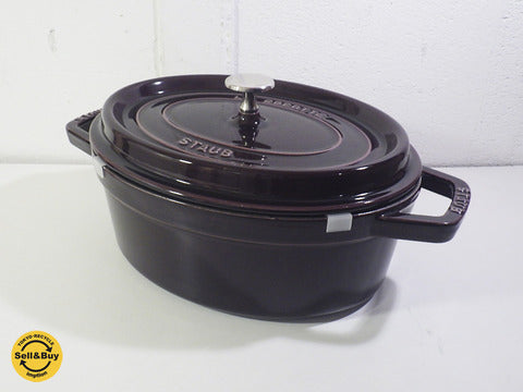 フランス ストウブ / staub ホーロー鍋 / キャセロール / 両手鍋 未使用 ・ 美品 『 ピコ ココット ・ オーバル 27cm 』 廃番レアカラー : オーベルジン （ ナス色 / 略茶色 ） 入荷!!