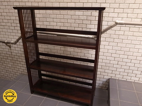 松本民芸家具 書棚 【♯117型】飾り棚 ブックシェルフ 古代色 国産ミズメザクラ ～日本の美しい格子デザインの書棚【買取と販売とレンタルのお店】