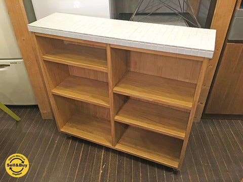 モモナチュラル MomoNatural モザイク タイルトップ スリム キッチンワゴン ～ 作業がし易いキッチン、清潔感のあるキッチンにはこれ1台で。 【買取と販売とレンタルのお店】