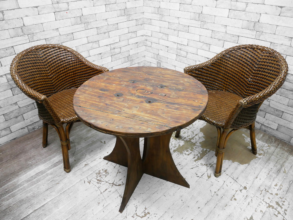 アジアンリゾートスタイル Asian Resort Style レザー 編み込み チェア 2脚セット＆ラウンド カフェテーブル  中古品 買い取りしました。