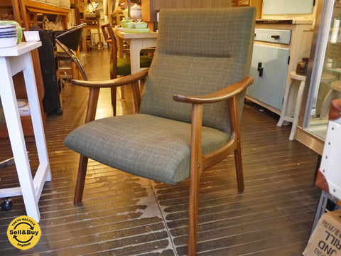 デンマークビンテージ チーク材 ラウンジチェア クッション内部新品交換済み オリジナルファブリック グリーン～【買取と販売とレンタルのお店】