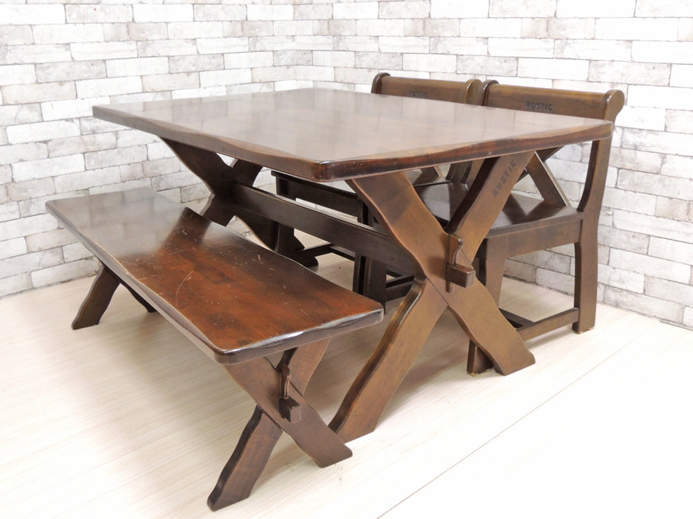 カリモク karimoku ルスティック RUSTIC シリーズ ダイニングテーブル & ベンチ & ダイニングチェア × 2脚 ダークブラウン ダッチカントリースタイル 廃盤  中古品 買い取りしました。