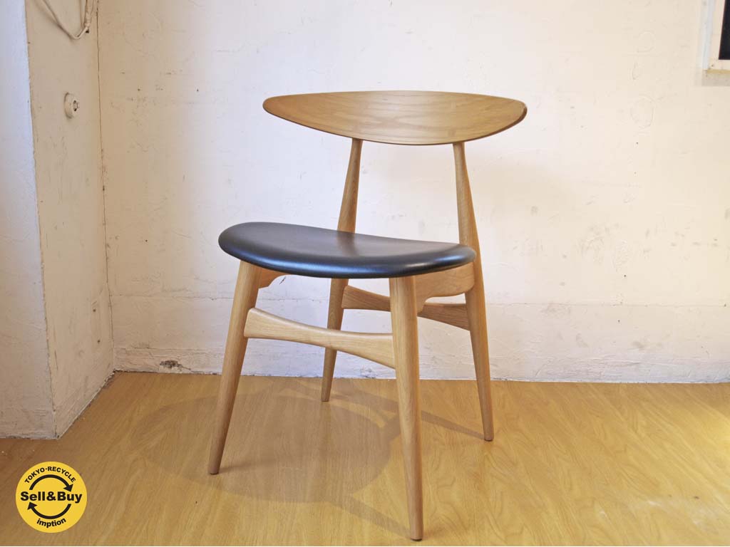 カールハンセン&サン Carl Hansen & son ダイニングチェア CH33 ハンス・J・ウェグナー オーク材 ブラックレザー 美品 中古品 買い取りしました。