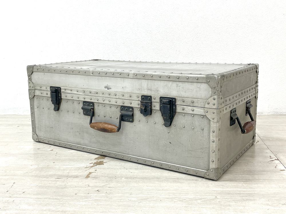 ビンテージ ジュラルミンケース アルミ製 革ハンドル トランクケース ローテーブル コーヒーテーブル インダストリアルデザイン 工業系 店舗什器 中古品 買い取りしました。