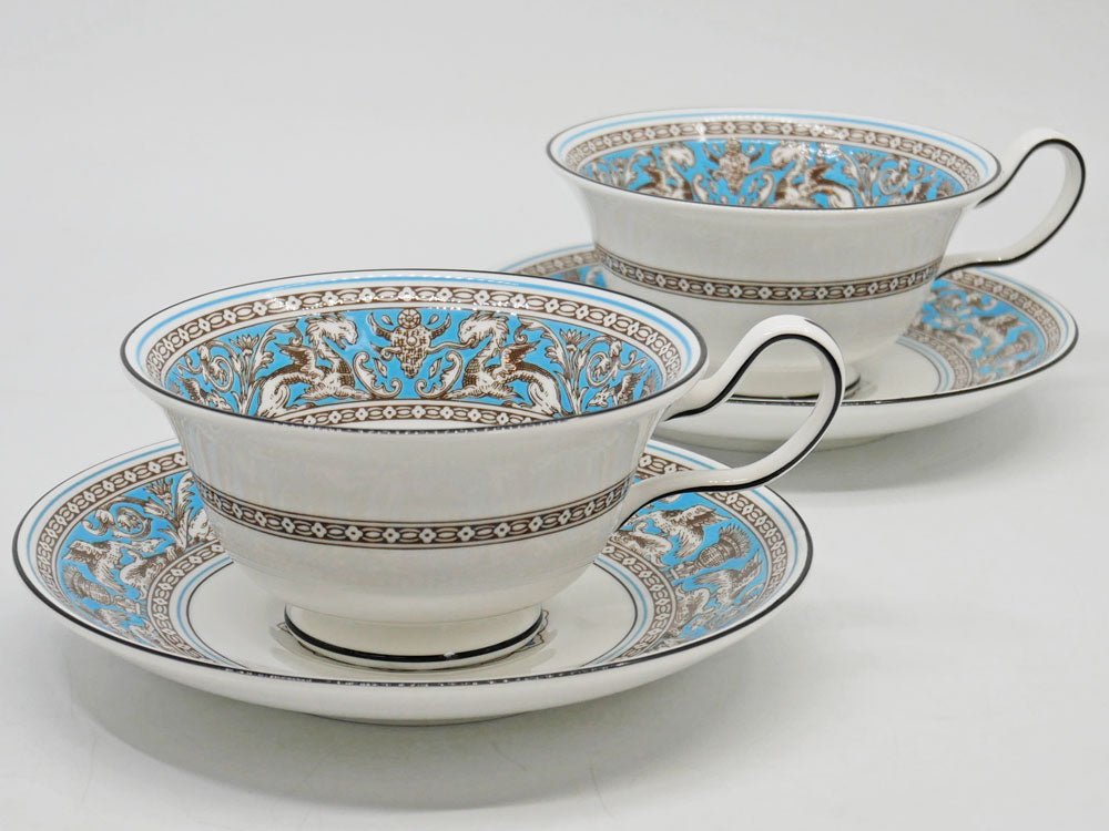 ウェッジウッド WEDGEWOOD フロレンティーン ターコイズ Florentine Turquoise ティーカップ&ソーサー C&S ピオニー 2客 中古品 買い取りしました。