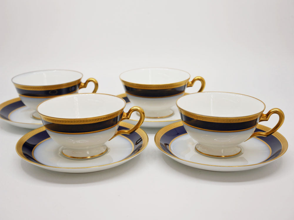 大倉陶園 OKURA 瑠璃片葉金蝕 カップ＆ソーサー C＆S 4客 ロイヤルブルー 白磁 中古品 買い取りしました。