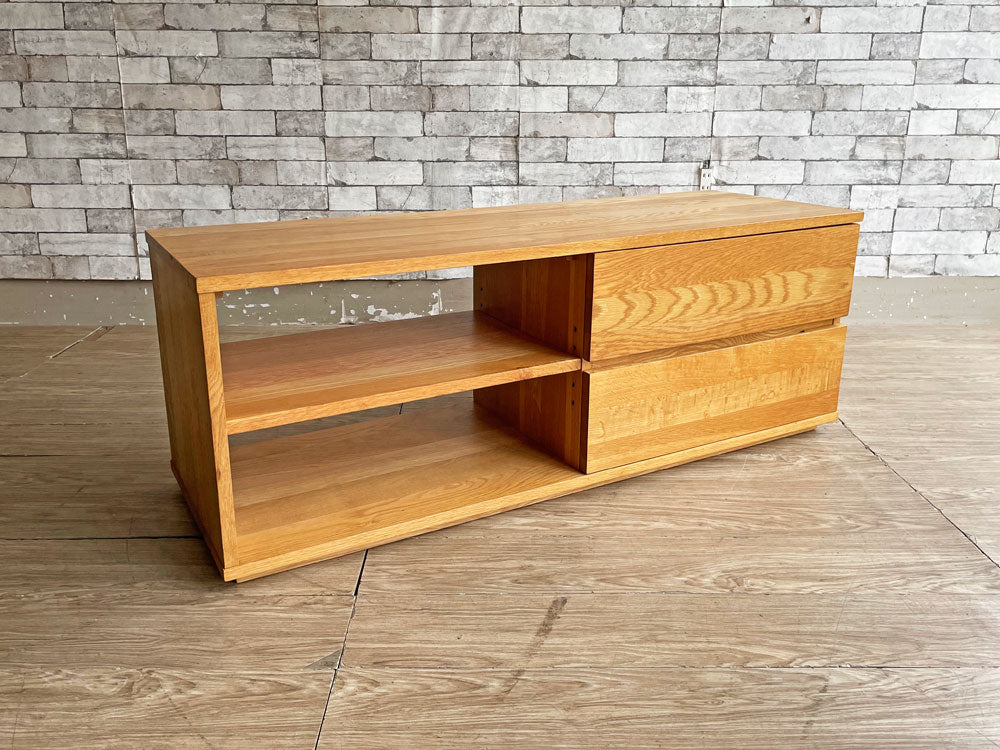 無印良品 MUJI 無垢材 AVラック・オーク材 AVボード W120cm 抽斗2杯 ナチュラルデザイン 廃番 中古品 買い取りしました。