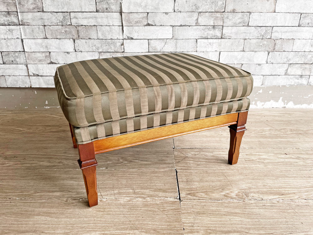 マルニ木工 maruni 地中海シリーズ オットマン スツール マホガニー材 ストライプ柄 ファブリック ヨーロピアンクラシカルデザイン 参考定価約6万円 中古品 買い取りしました。