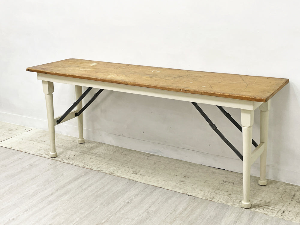 ビンテージ Vintage フォールディングテーブル 折り畳み式 コンソールデスク W175.5cm アイボリー ペインテッド シャビーシック 店舗什器 中古品 買い取りしました。
