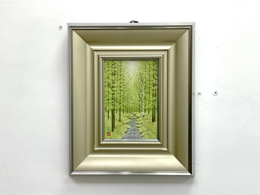 沢田実 日本画 からまつの道 風景画 アートフレーム 額装品 共箱付 日展会友 中古品 買い取りしました。