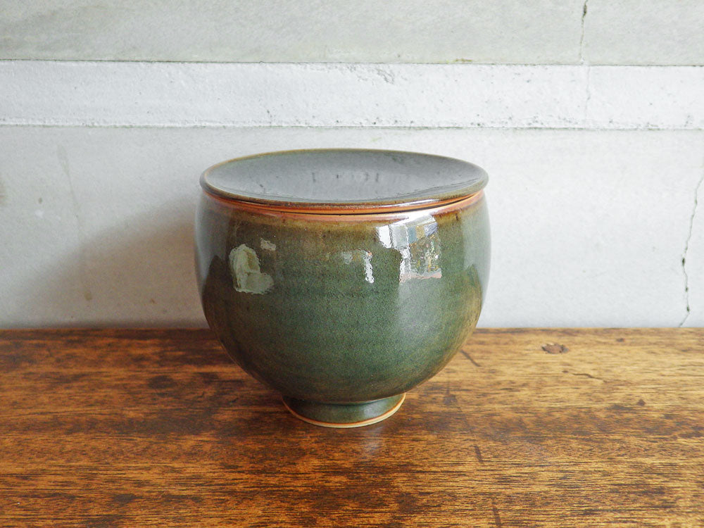 李英才 Young Jae Lee 蓋つき ポット Lidded pot 鉢 ダークグリーン 韓国人作家  中古品 買い取りしました。
