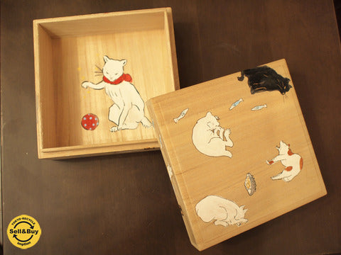 一点物 作家の手作りのアイテム キリハコ舎 ネコの桐箱 マジママドカ & サカモトキョーコ 粘土彫刻 女の子 オブジェ ～【買取と販売とレンタルのお店】