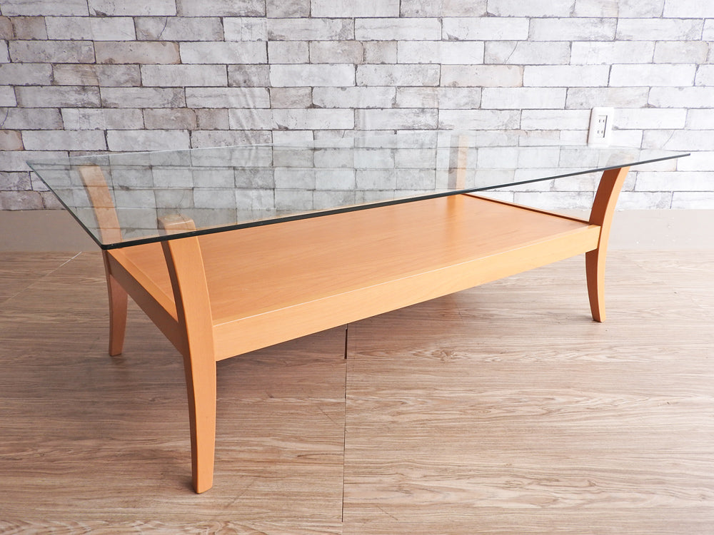 カリガリス Calligaris ローテーブル センターテーブル ビーチ材 ガラストップ イタリアモダン   中古品  買い取りしました。