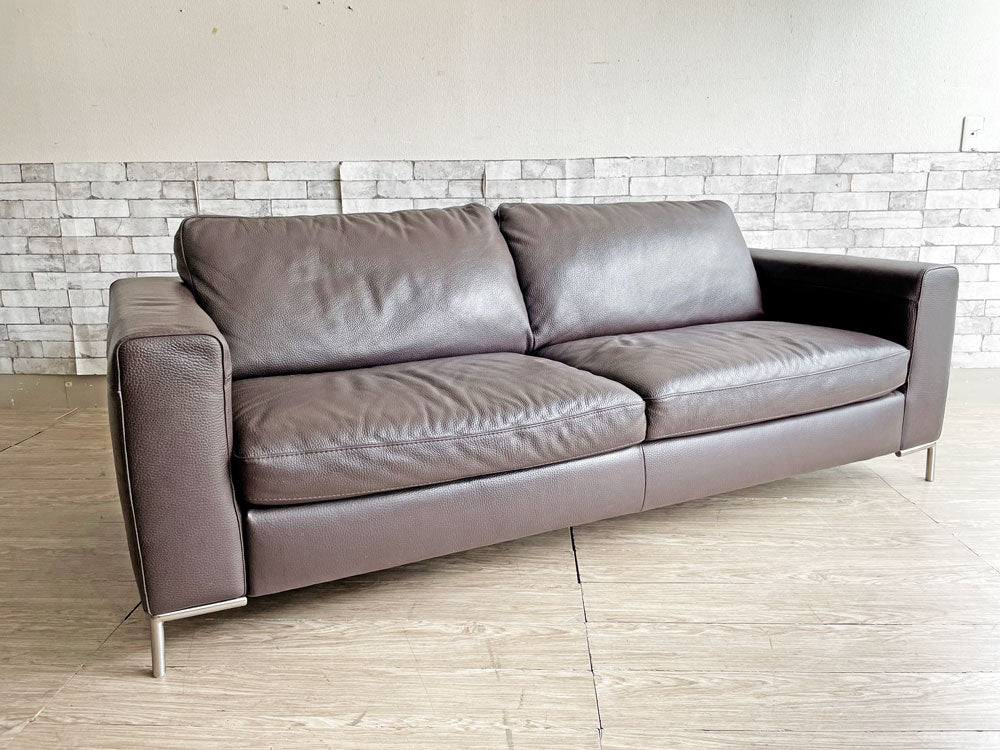 イタルソファ Italsofa 3人掛けソファ 本革 レザー ダークブラウン スチール脚 モダンデザイン 中古品 買い取りしました。