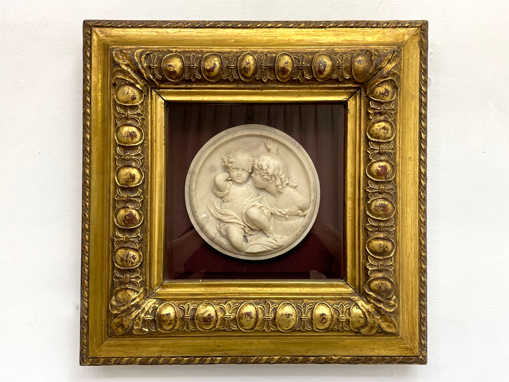 エドワード・ウィリアム・ワイオン The Calmady Children カルマディチルドレン 大理石彫刻 レリーフ 1848年 額装品 イギリス アンティーク 中古品 買い取りしました。