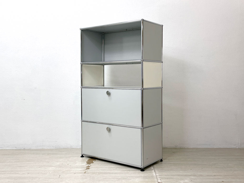 ユーエスエムハラー USMハラー USM Haller モジュラーファニチャー キャビネット シェルフ 1列4段 ピュアホワイト ライトグレー ドロップダウンドア 定価￥258,146- 中古品 買い取りしました。