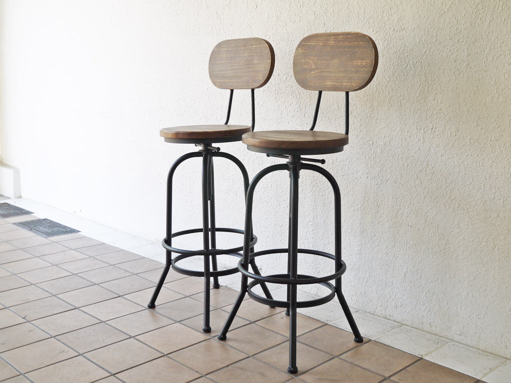インダストリアルデザイン industrial design ビンテージテイスト ウッド×スチール カウンターチェア ハイスツール 2脚セット 中古品 買い取りしました。