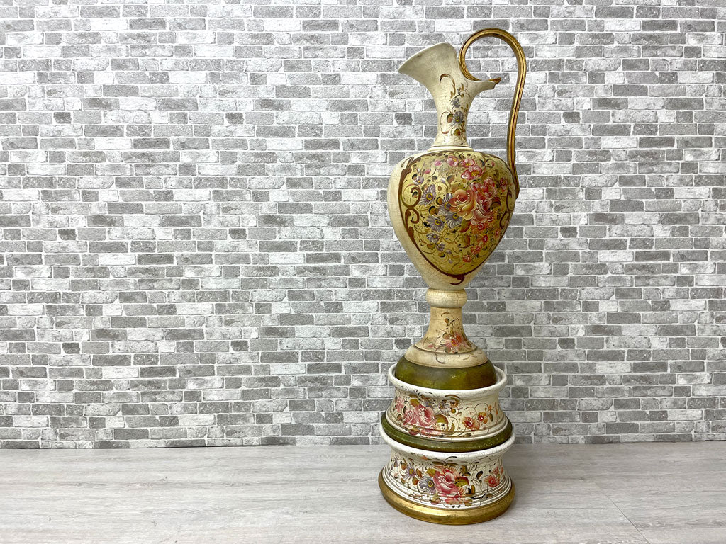クラシカルデザイン トールペイント ハンドペイント 飾り壺 花瓶 花器 陶器 大型 台付き 置物 イタリア製 高さ106cm 中古品 買い取りしました。