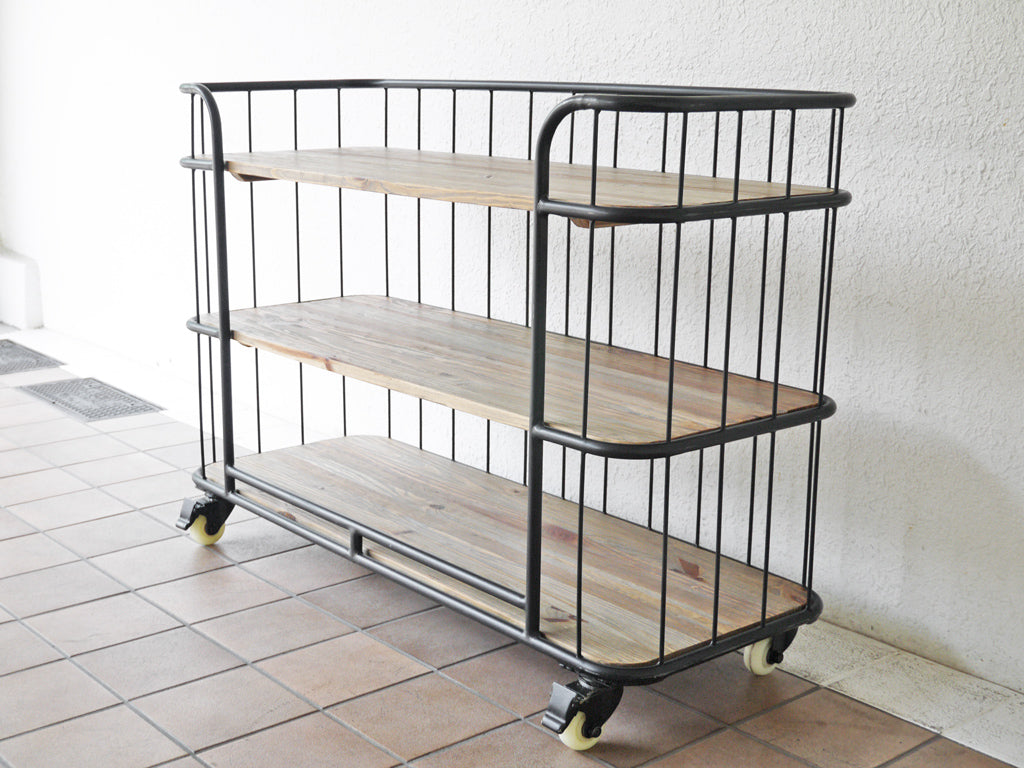 インダストリアル デザイン INDUSTRIAL DESIGN スチール × ウッド キャスターラック 3段 オープンシェルフ 中古品 買い取りしました。