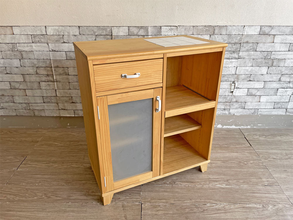 モモナチュラル Momo Natural ランド LAND キッチンカウンター レンジボード パイン材 タイル天板 スライド棚 ホワイト W77cm 中古品 買い取りしました。