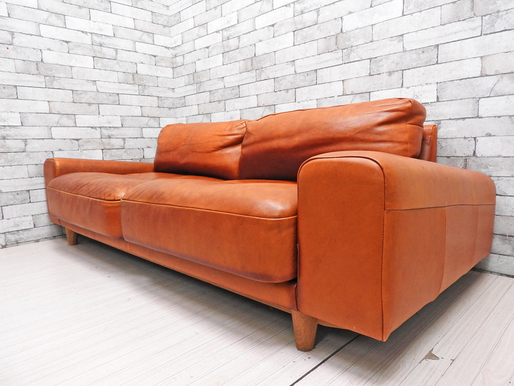 モモナチュラル Momo natural フロー FLOW 3P ソファ ロータイプ オイルレザー キャメル フェザークッション 定価:\272,800- 中古品 買い取りしました。