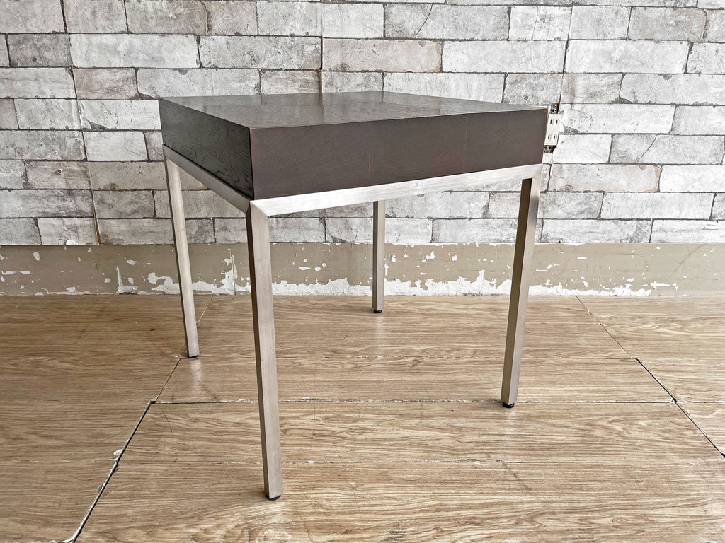 モダンデザイン Modern Design サイドテーブル ナイトテーブル オーク無垢集成材×スチール脚 ダークブラウン 中古品 買い取りしました。