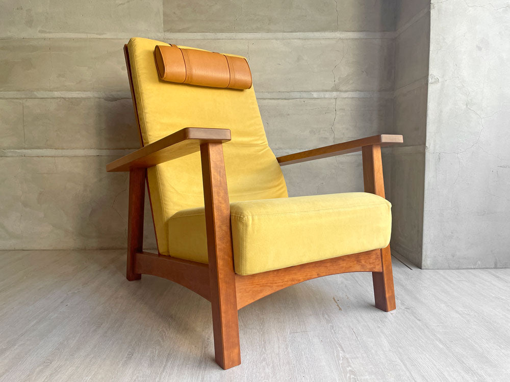 ウッドユーライクカンパニー WOOD YOU LIKE COMPANY フライト 1Pソファ チェリー材 カバーリング イエロー 定価336,600円   中古品 買い取りしました。