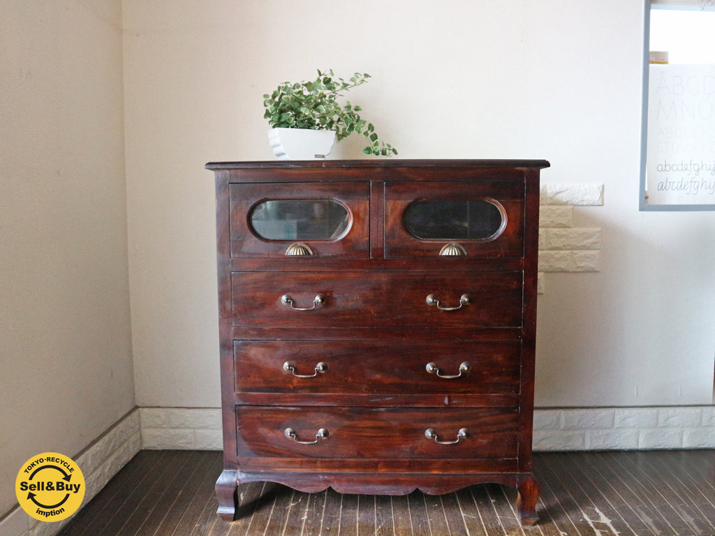 ビーカンパニー B-COMPANY 5ドロワー チェスト キャビネット アンティーク調 マホガニー無垢材   買い取りしました。