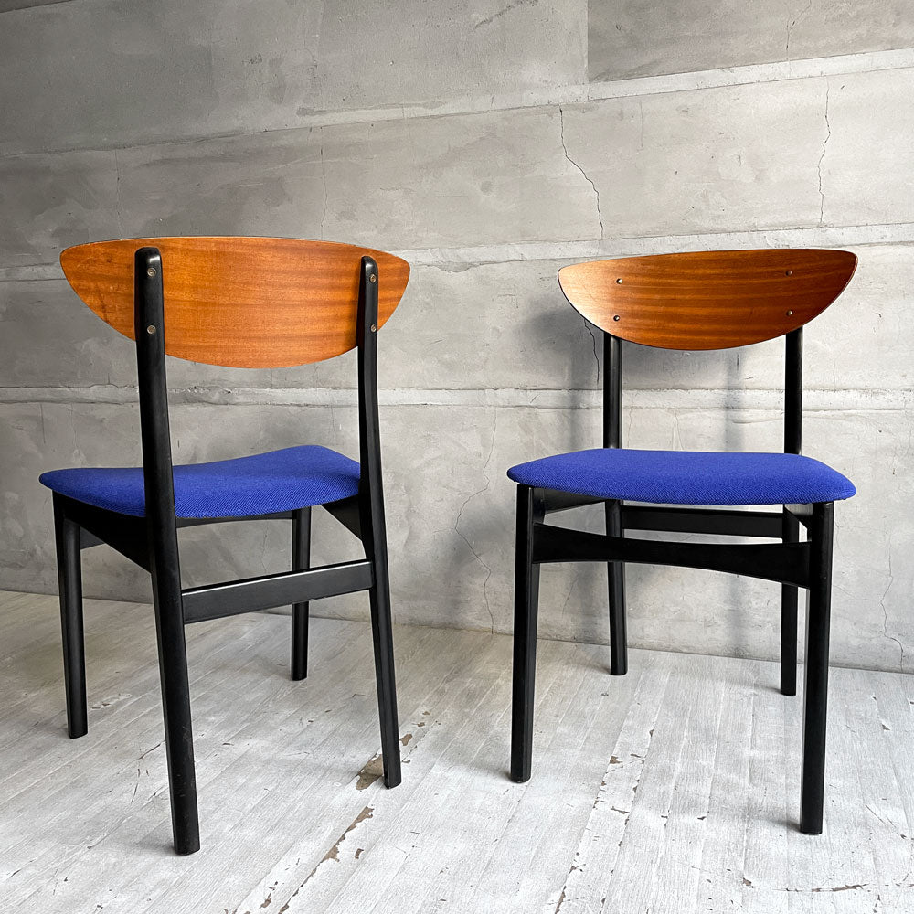 【学芸大学店】ネイサンファニチャー NATHAN Furniture  ダイニングチェア チークプライウッド ブラックフレーム ファブリック ブルー系カラー UKビンテージ 張り替え済み 2脚♪  買取させていただきました。