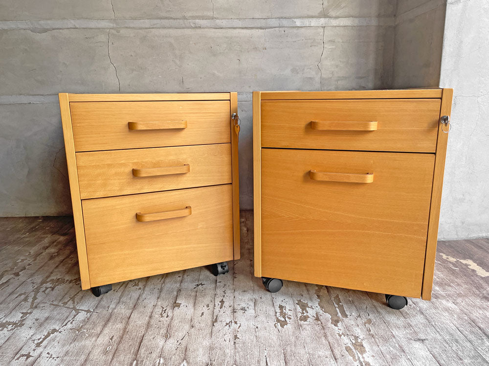 ラボファ Labofa ビーチ材 デスクキャビネット ワゴン ファイリングドロワー 2段＆3段 鍵付き ファイル付き デンマーク製 中古品 買い取りしました。