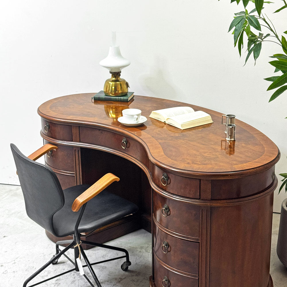 ドレクセルヘリテイジ DREXEL HERITAGE エトセトラ Et Cetera キドニーデスク ブックケースデスク マホガニー ウォールナット US ビンテージ　～曲線が魅せる、上質な佇まい～