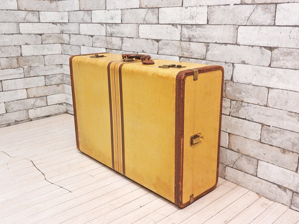 ビンテージ Vintage トランク スーツケース 鍵付 イエロー ストライプ柄 レトロ 収納 ディスプレイ 店舗什器 中古品  買い取りしました。