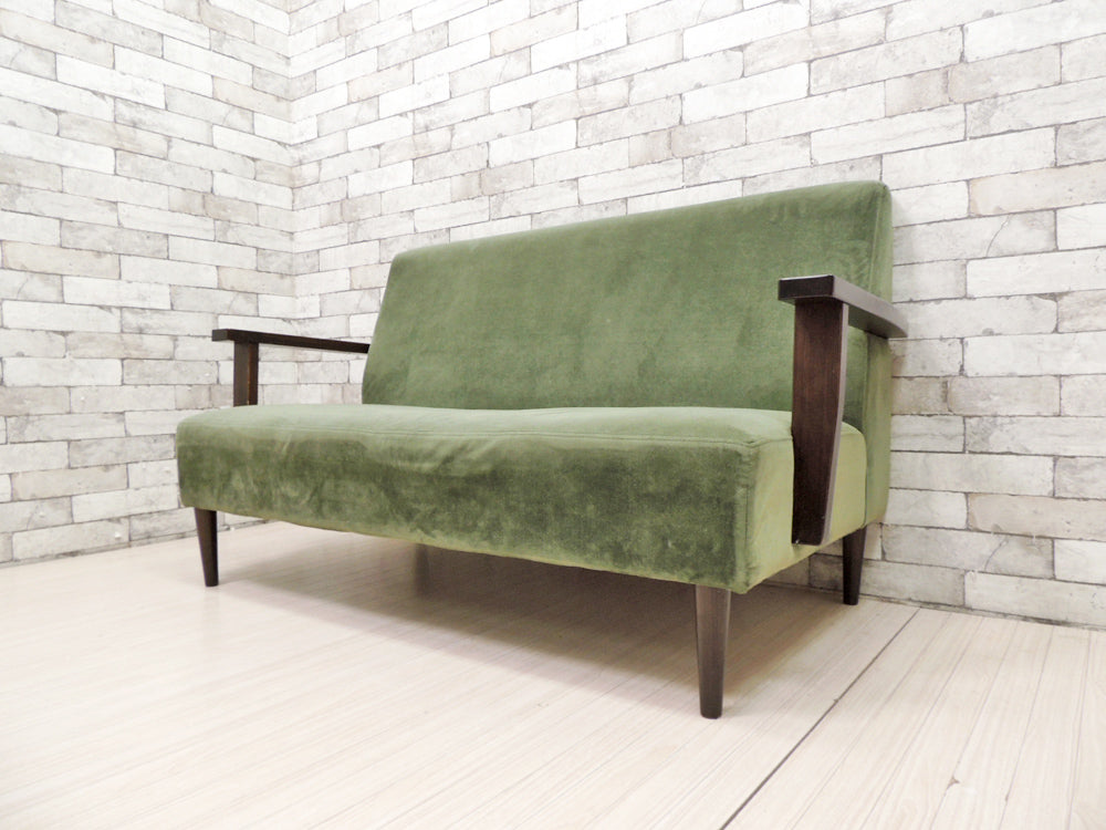ビーカンパニー B-Company ベロア 2人掛け アーム ソファ 2シーター グリーン ファブリック レトロ   中古品 買い取りしました。