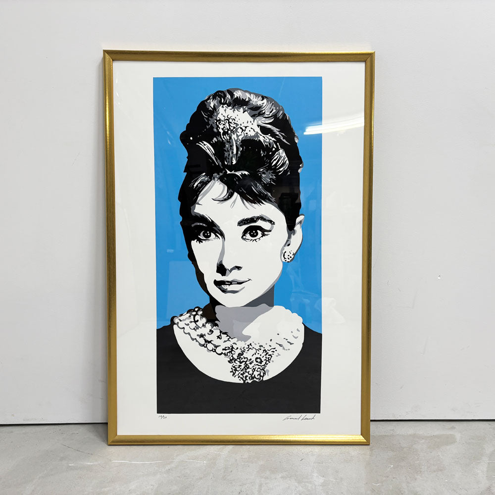 【祖師ヶ谷大蔵店】コンラッドリーチ CONRAD LEACH オードリー・ヘップバーン Audrey Hepburn シルクスクリーン アートフレーム ポスター ポップアート 12/30 希少 40×81cm(スクリーンサイズ) 額装品 ブルー 買取させていただきました。