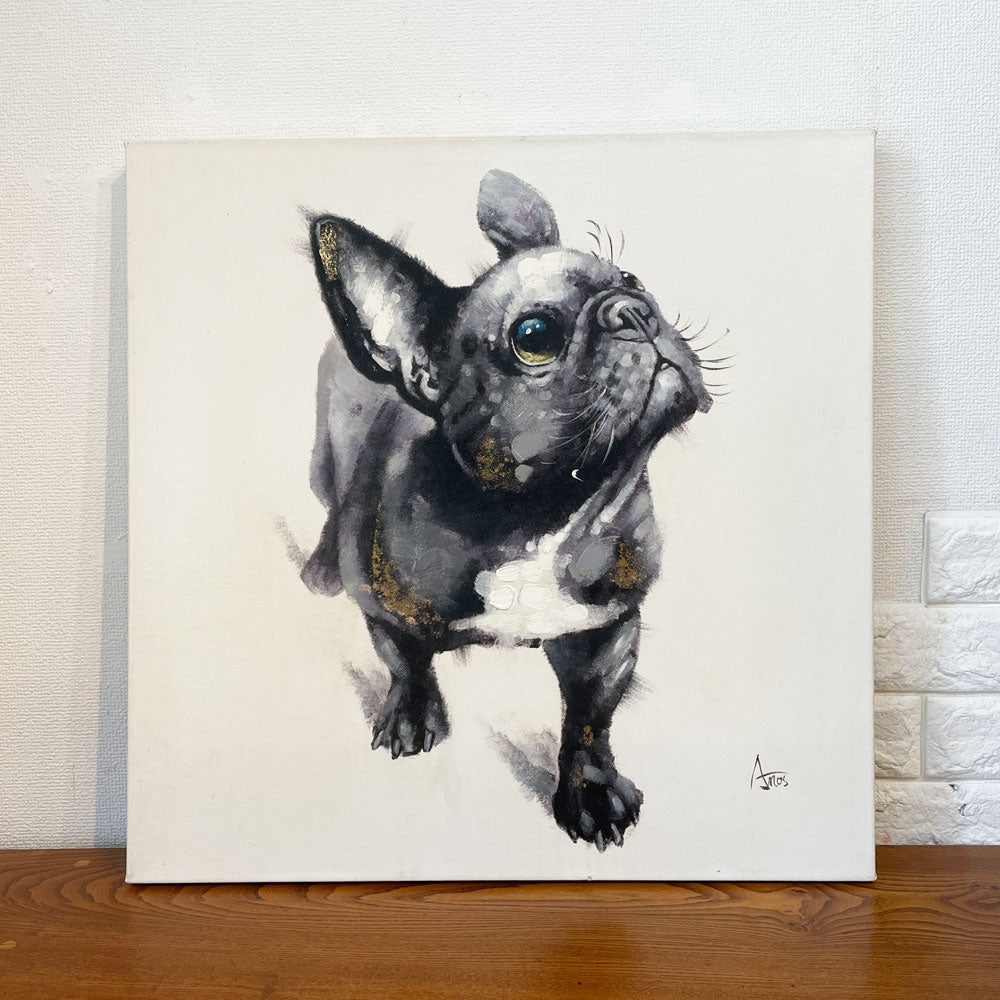 【経堂店】リビングハウス LIVING HOUSE アートペイント 見上げるフレンチブルドッグ 犬 60x60cm キャンバス画 壁掛けインテリア 買取させていただきました。