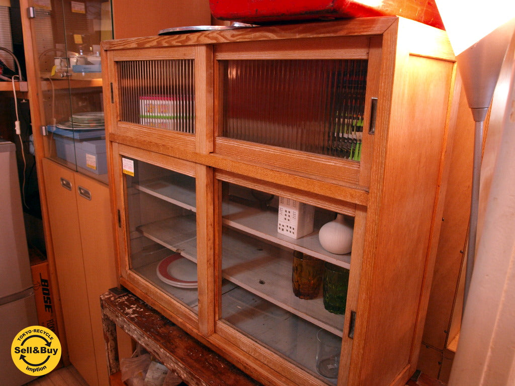 ジャパンビンテージ サイドキャビネット 水屋箪笥 波ガラス　ゆらゆら ★ 買い取りしました。下北沢店 出張買取もお任せ下さい。
